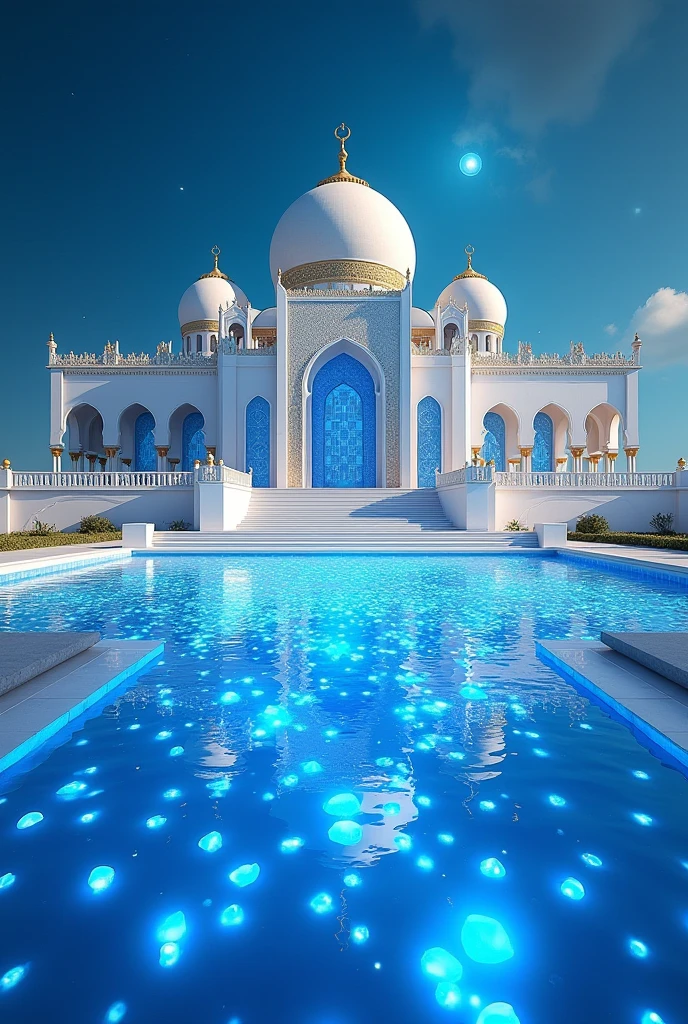 <lora:ArabianTown-10:1> arto , a castle made of polished blue marble, overlooking the ocean, sunshine, white clouds