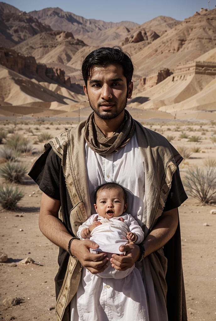 shepherd holding baby boy. boys at the time of the prophet Abraham