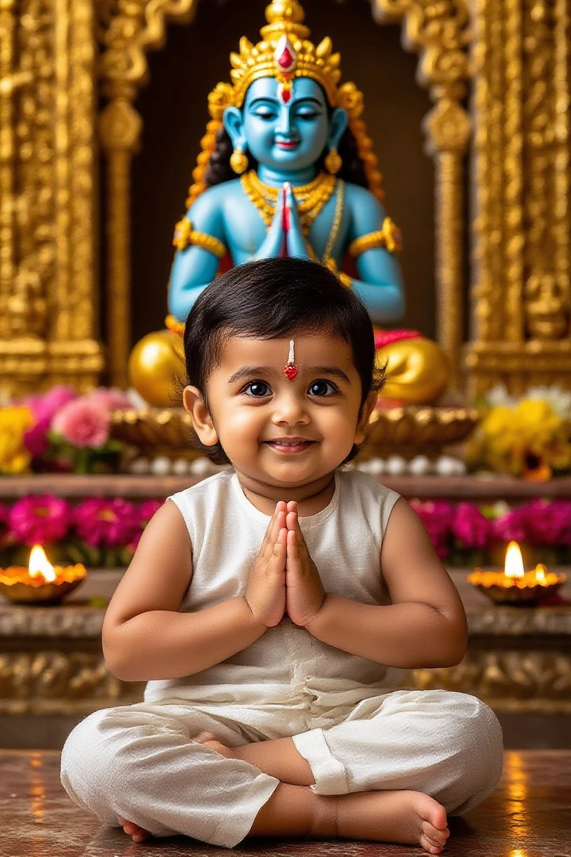 A four year old cute indian boy in lord Krishna's costume 