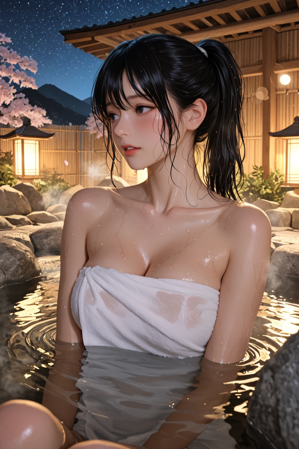 (masterpiece、Highest quality)、(Japan favelas、Old and dirty hot spring town)、((Beautiful night view))、((Big bath、Underground hot spring facilities、Stone stairs、solo))、(tits、Pussy、Beautiful woman、Naked pretty girl、smile、fun)、((Unsanitary and dim))、Shady Red Light District、shaved ice、Sale of drinks、smile、Perfect Anatomy