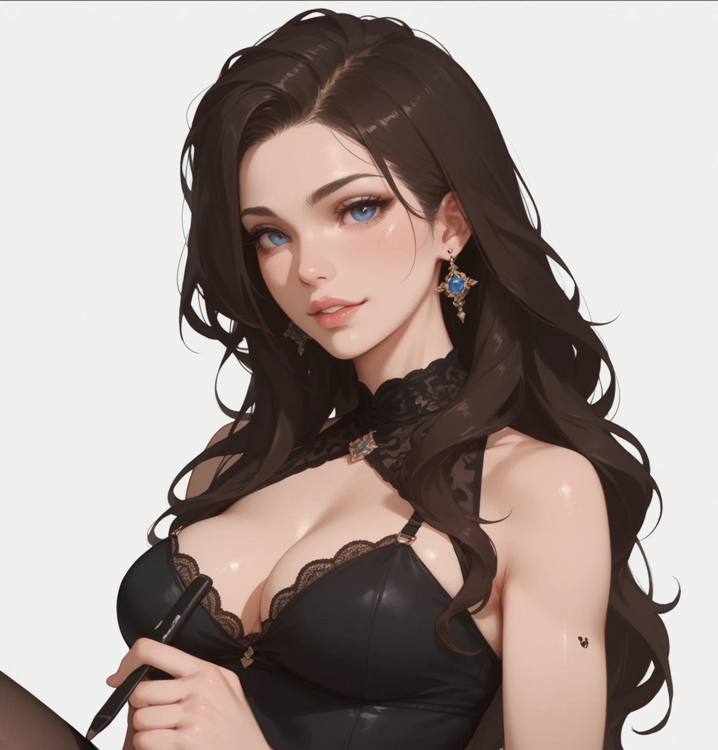 beautiful, (masterpiece:1.2), (best quality:1.2), perfect eyes, perfect face, perfect lighting, 1girl, mature female, puckered lips, black lipstick <lora:coloredLipstickBETA_v220:0.4>