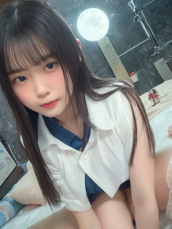 (Beautiful girl small breasts)、flat chest,Japanese、6age、Immature girl、beautiful girl、Wearing a black jacket, Long Hair, Cyberpunk Red Green Background、(((Nipple details)))(((Upper body naked))),smile,Young Face,、Round face,Big eyes, Round eyes、No makeup