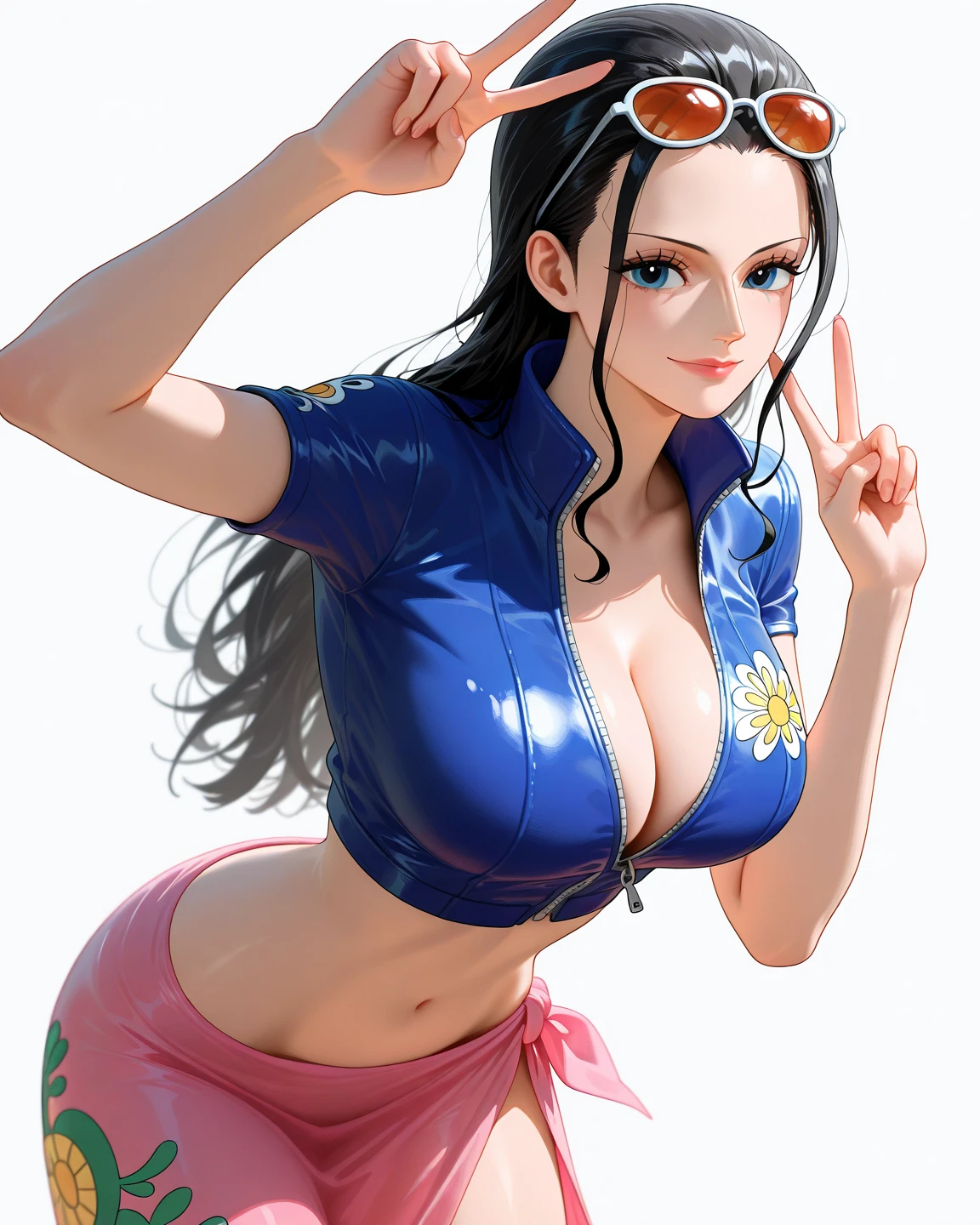 (Masterpiece, BestQuality:1.3), (ultra detailed:1.2), (hyperrealistic:1.3), (RAW photo:1.2),High detail RAW color photo, professional photograph, (Photorealistic:1.4), (realistic:1.4), ,professional lighting, (japanese), beautiful face, (realistic face), cute woman, (Big Tits:1.5), (cheerful Smile:1.35), Trending Hair&Trending Hairカラーをランダムに, earrings, necklace, bracelet, sexly, erotic sexly, Random sexy gravure poses, (A woman wearing a blue crop top and denim shorts、She is posing sexy on the beach and smiling happily for the camera.。Brown hair ponytail swinging。:1.3)