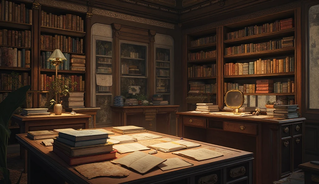 anime highest quality, wizards tower, magic orbs, books, scrolls neatly tied, map on the wall, a full desk edge to edge red woven carpet on the ground beneath the desk, short very used candles lighting the room wax dripping