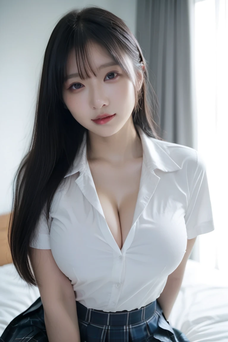 8k, RAW photos, ((A very cute slender arafed asian schoolgirl in a short skirt and bow tie sitting in a crowded train)), (((Huge breasts :1.3, and droopy breasts:1.4))), (Low angle shot), (Japanese girl school uniform), (wearing Japanese school uniform), (Japanese school uniform), (hyperrealistic schoolgirl), (dressed as schoolgirl, hyperrealistic schoolgirl), wearing school uniform, realistic schoolgirl, girl wearing uniform, wearing a school uniform, of a schoolgirl posing, full entire body, nice skin, glowing skin, nice thighs, glowing thigh, glowing legs, ((in a crowded train))