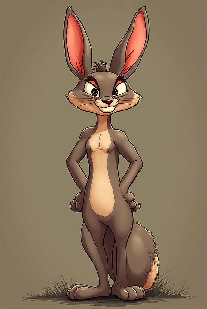Solo, Furry, Anthro, Judy Hopps, Female, E621, Standing, Naked, Small Curves, Front view, Small ass, Hands behind back, Small breasts, Plain background, by chunie:1.2, goonie-san, meesh, zaush