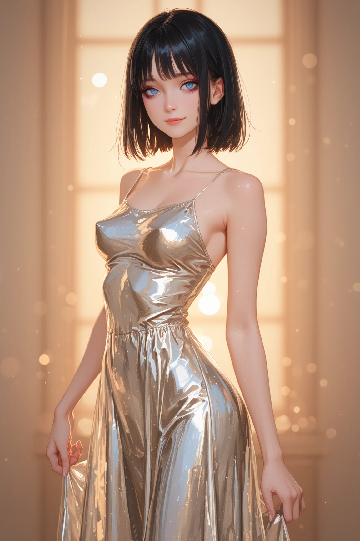 (masterpiece, best quality), 1girl, Brass Textured Crop with Taper Fade, flat chest, <lora:Crema Style:1> crema