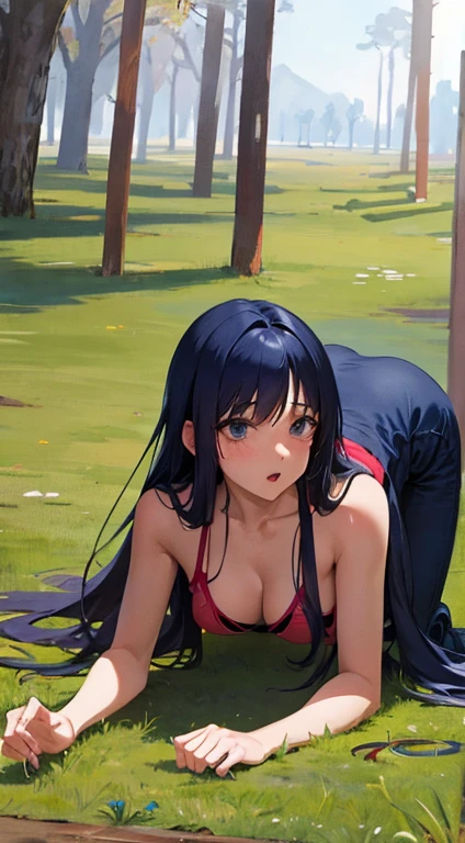 1 girl, detailed blue eyes, lange wimpern, detailed beautiful face, (Long black hair:1.4), (arms behind back:1.6), gefesselte Arme, Red rope, blushing, (Big boobs:1.2), (White crop top, black skirt:1.5), OTN, Gag, gagged, shibari, laying at a beach, liegend, nah aufnahmen, laying in water, full Body, under water
