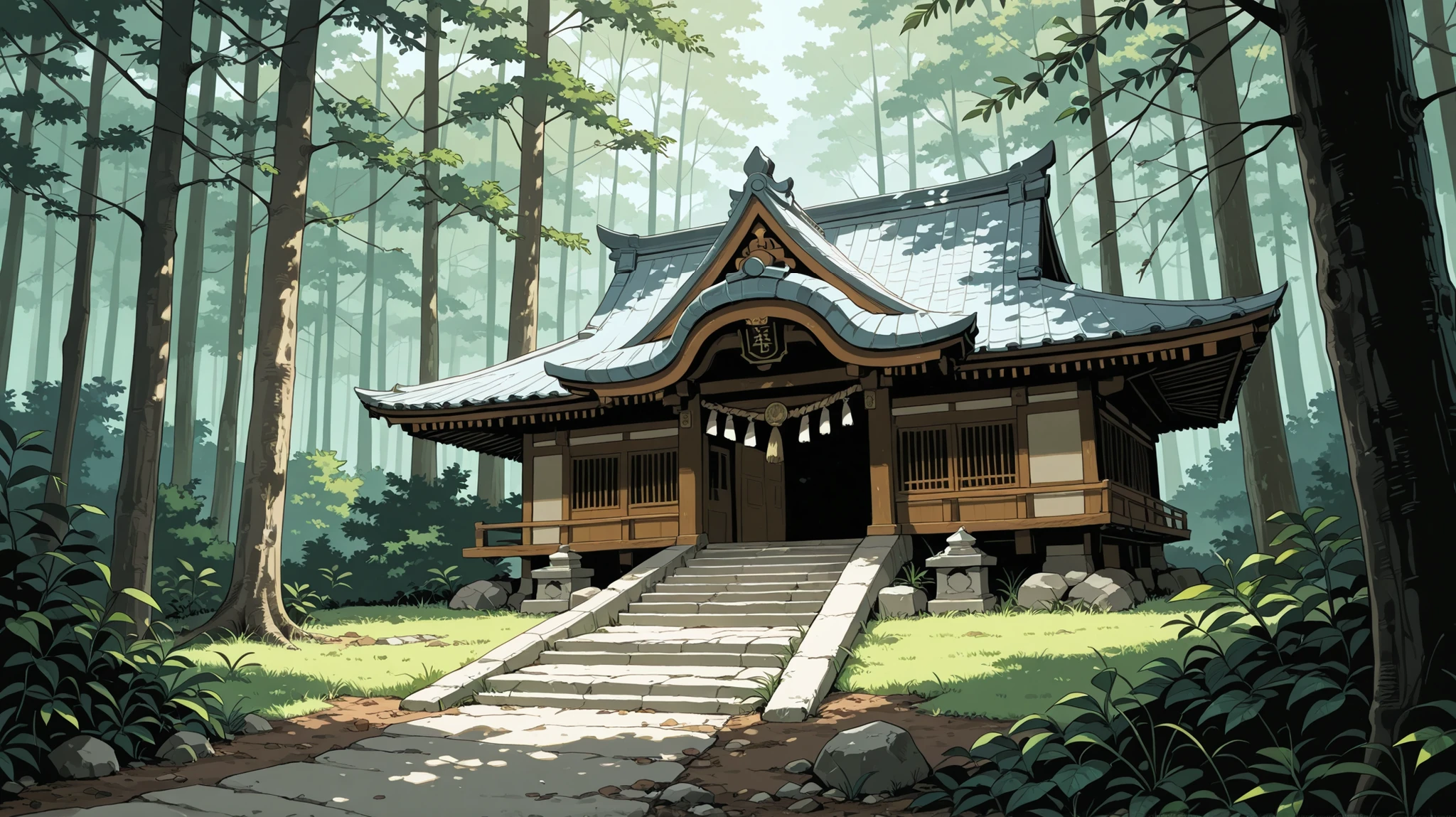 score_9, score_8_up, score_7_up, score_6_up, score_5_up, score_4_up, (masterpiece), Anime source, best quality, Anime illustration, stylized, pulp art, (masterpiece), best quality, SMALL SACRED TEMPLE IN THE FOREST, IN THE JAPANESE MOUNTAINS, (intricatedetails), (UHD 8K),