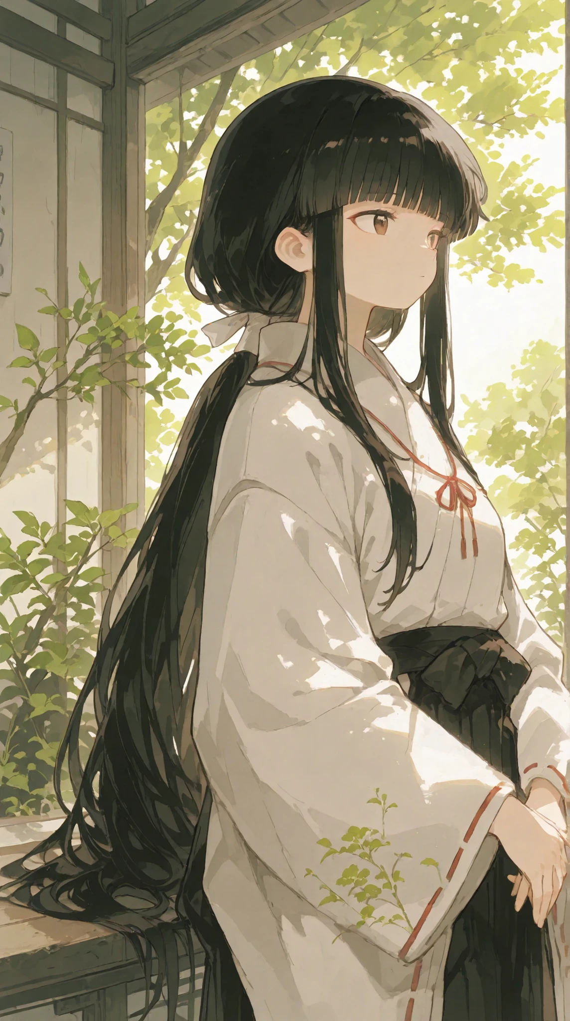 very long hair, blunt bangs, sidelocks, hime cut,,hair ribbon, long hair, blunt bangs, sidelocks, low ponytail,,kikyoinu, black hair, brown eyes,,杰作, 最高品质, 星星空の下, 美丽的, 美丽的, 美丽, 极好的, 晚上, 星星, 灯光, 神秘的气氛, 动漫风格, 高分辨率, 8千, 超级详细、白色连衣裙、不对称半身裙、长大的女孩、美丽的少女、黑色紧身衣、泵、全部、大丝带、褶边、