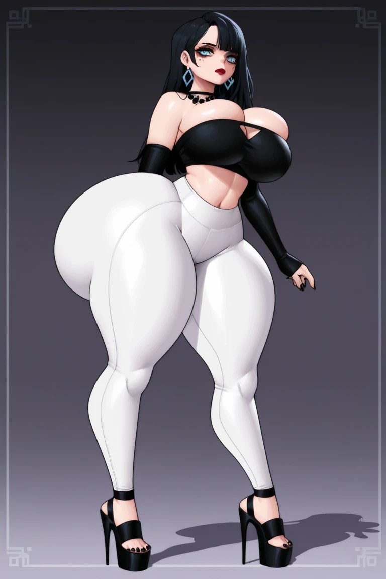masterpiece, best_quality, 1girl, solo, yorha no. 2 type b, black blindfold, blindfold, wide hips, thick thighs, huge ass, enormous huge natural breasts, cleavage, mature mom, laughing, outside