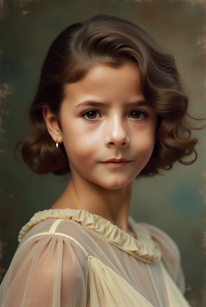 a cute girl,front,Vintage portrait,A source of inspiration:Mark Leyden