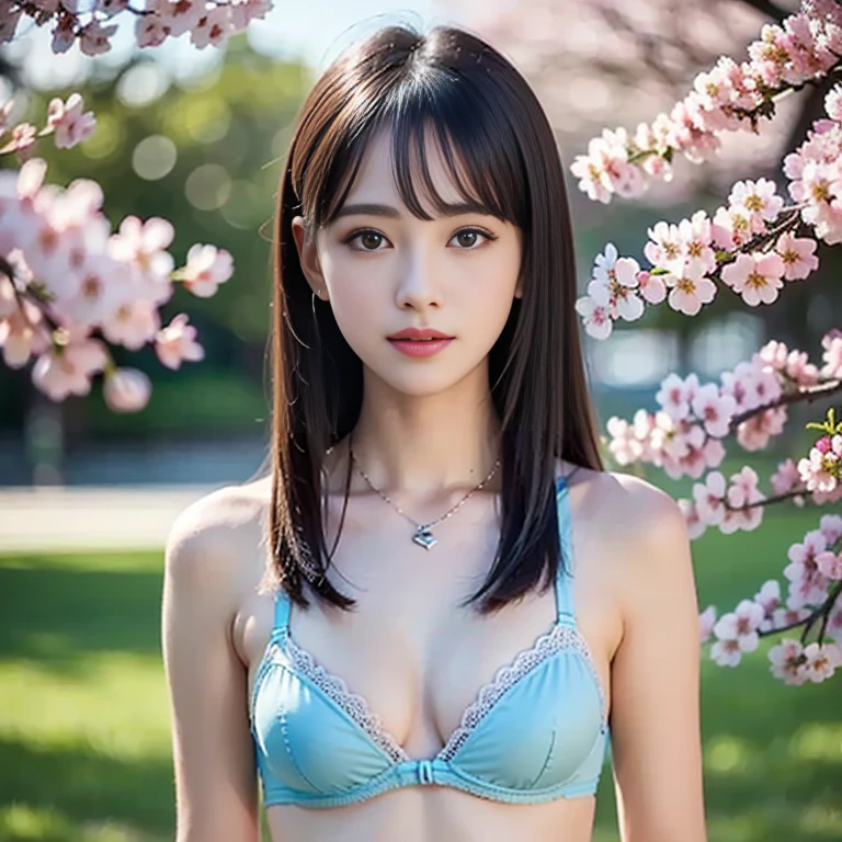 ((8k, best quality, masterpiece, ultra highres, ultra-detailed:1.2) , Photo of Pretty Japanese girl
, (18 years old:1.1), Japanese idol、Bust 75 cm、A cup、micro bikini、cherry blossom pattern