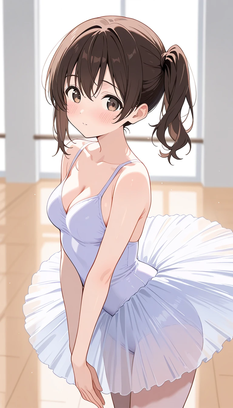 (masterpiece), 8k wallpaper, alone, Watanabe Yo, Game CG, Beautiful and exquisite face and eyes, Perfect Anatomy, Are standing, Dance Studio, blush, Glossy Lips, choker, ballerina, cold, White Pantyhose