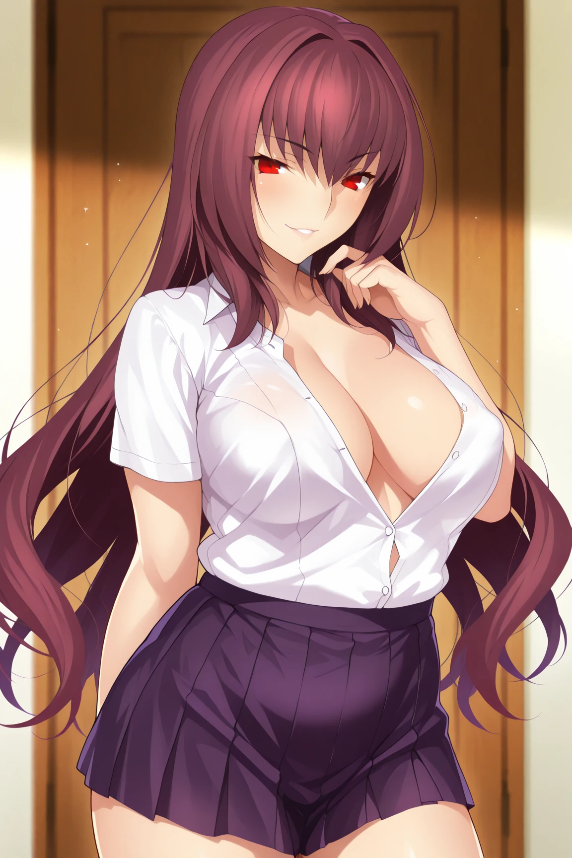 (Obra maestra, Ultra alta Calidad Animada), (4K), Personaje de anime (Sousou no Frieren), Fern (Sousou no Frieren, pelo morado, sonriendo, Pechos grandes) (Exhibicionismo, Desnudez)