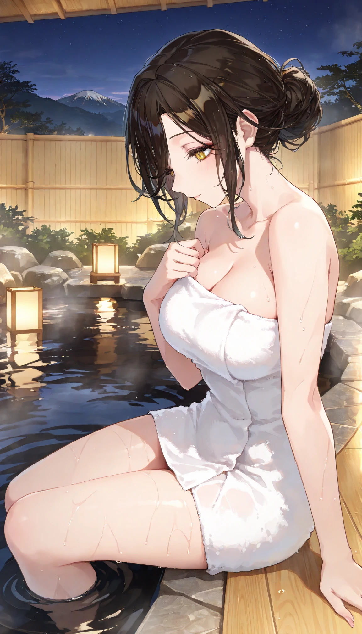 ((( onsen background)))
(((1girl))), ((((realism)))), (Highres), Ultra Photorealistic, 8k, 4k, ornate, Detailed Illustration, intricate, chromatic aberration, (Detailed face:1.3), sharp focus, ray tracing, light particles, Ultra-detailed, detailed pupils, ambient occlusion, skindentation, Indirect Lighting, lens flare, (intricate detail), volumetric lighting, Dim lighting, (Hyper-Detailed Eyes:1.3), Digital Art, (Soft Lighting), dynamic,(((Semi-Realistic)))
(mature woman:1.2), ((big breasts)), black hair, long hair,((( Red eyes))), (Nudity:1.4), wide hips, thigh gap, (((bathing))),Thick, Thick body,wet body,take a bath, nipple,Pussy