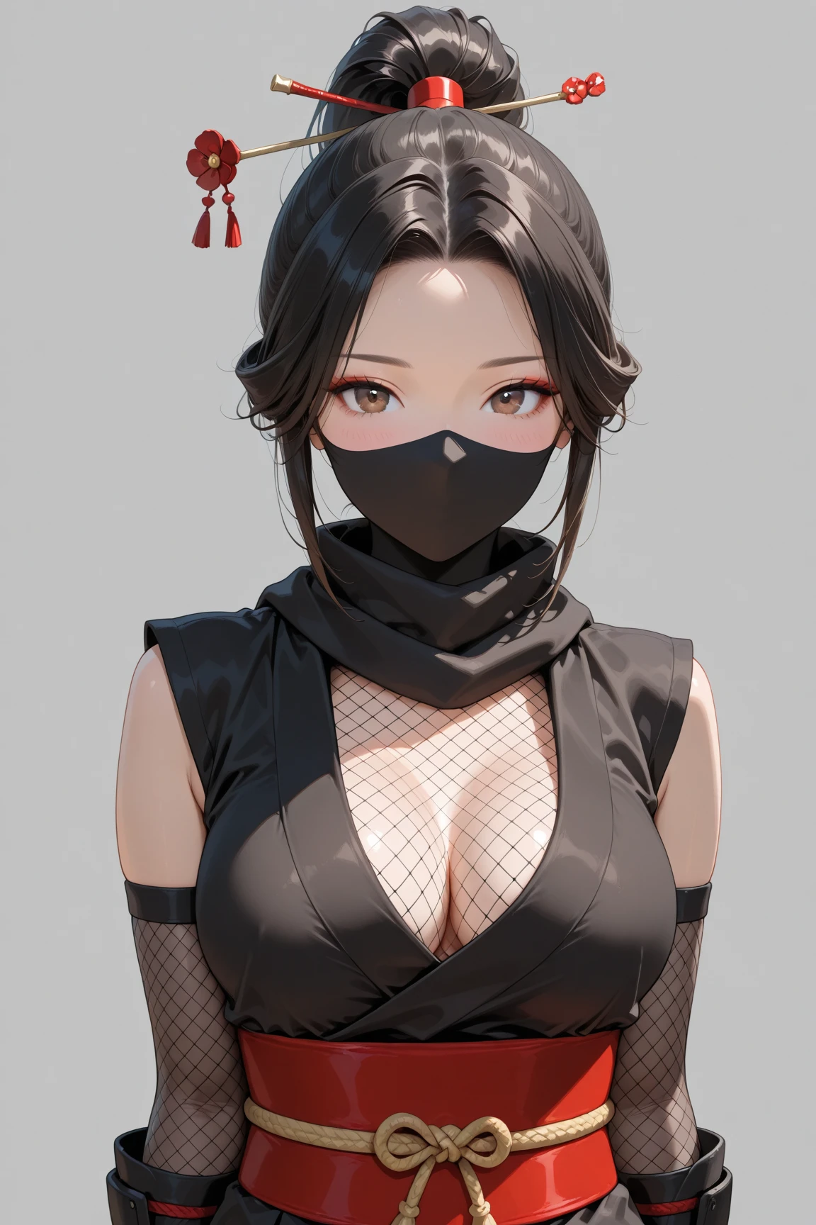 Kuno,red eyes,ponytail,long hair,dark blue hair,ninja mask, fully body,solo, im action,
KNgear,bandages,scarf,cleavage,midriff ,ninja,gloves,
(insanely detailed, beautiful detailed face, masterpiece, best quality) <lora:Kunoichi:0.8>