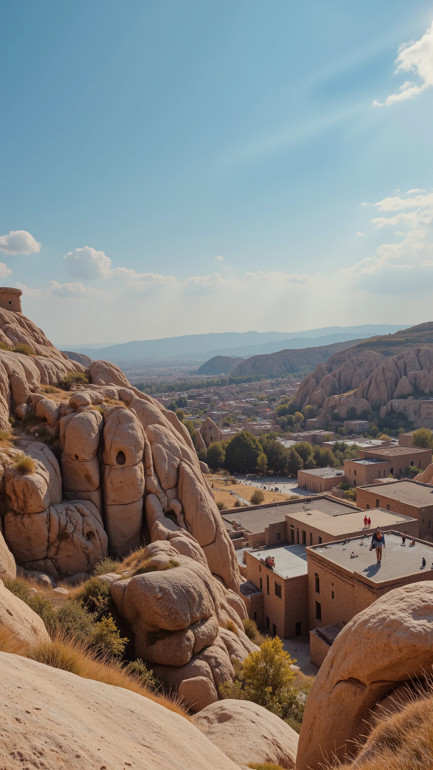 highdefinition image、Türkiye、Anatolian Plateau 、Ancient Roman Era、Built by carving out huge rocks「Uchihisar Citadel」Uchihisar has a quiet cityscape centered around、{x} is home to some of the best luxury hotels in Cappadocia and has beautiful scenery