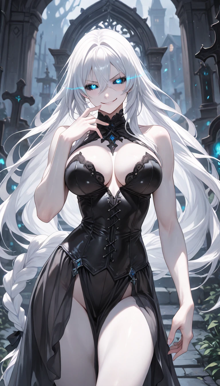 A stunning neo-Victorian cosmic cannibal, her ethereal beauty contrasting with the macabre nature of her existence: porcelain skin adorned with delicate lace, opalescent eyes glazed with hunger, and tendrils of swirling galaxies woven into her flowing midnight hair. This intricate portrait is a mesmerizing gouache painting, meticulously detailed and expertly rendered, capturing every nuanced feature with breathtaking precision. The juxtaposition of elegance and horror is masterfully portrayed, inviting viewers to delve into the haunting narrative of a celestial being consumed by her own darkness.
