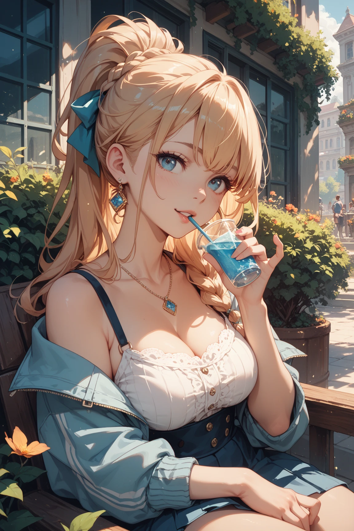 Fox Demon Girl Bust，Delicate facial features，Amber pupils，Fair skin，Fluffy Fox Ears，Long flowing hair，Shrine Maiden Neckline，Maple leaves fall，Magical atmosphere，Soft light and shadow