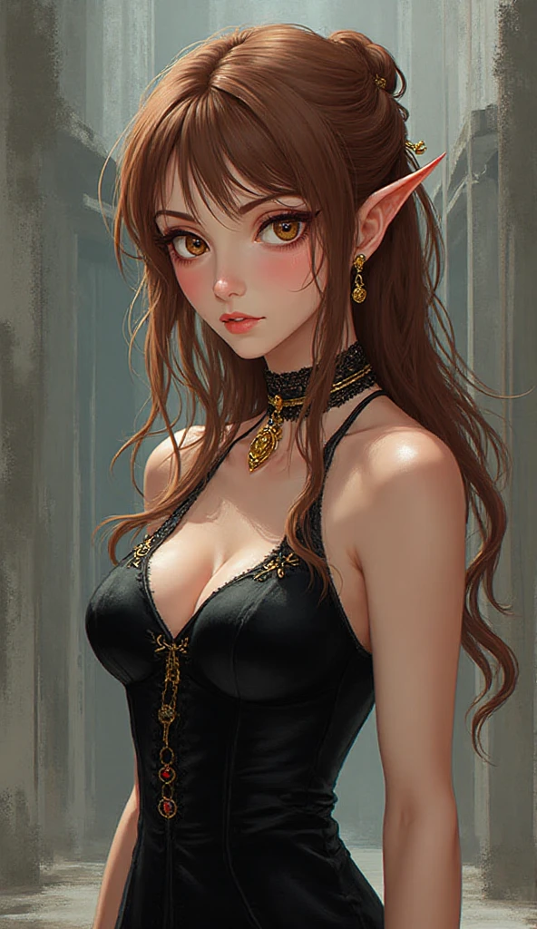 masterpiece, best quality, highest quality, cinematic lighting, (volumetric lighting), extremely detailed CG unity 8k wallpaper, focused, 8k wallpaper, 4k wallpaper, extremely detailed, ultra realistic, photorealistic, sharp focus, absurdres, (HDR:1.2), (high contrast), photograph, detailed and intricate, instagram,

((large_breast)),thick_thighs.((teenage Caucasian)) elf, detailed pupils, feminine, (looking at viewer).sweater.(((perfect face))).sexy face.((half-shut eyes)).((Evocative pose)).(Seductive Smirk).Intricate.(High detail).((Sharp)).(Frank Cho), [Pieter Claesz], [Alphonse Mucha], Michael Garmash. pointy ears, full body,