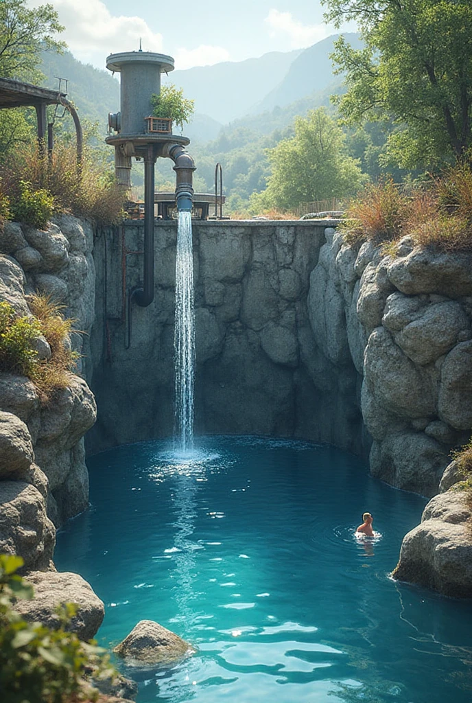 Two perfect  28 year old females with (:1.5) and huge  ((pressing )) together submerged in onsen at night looking at viewer from side, 
 ( press:1.3), 2girls,  