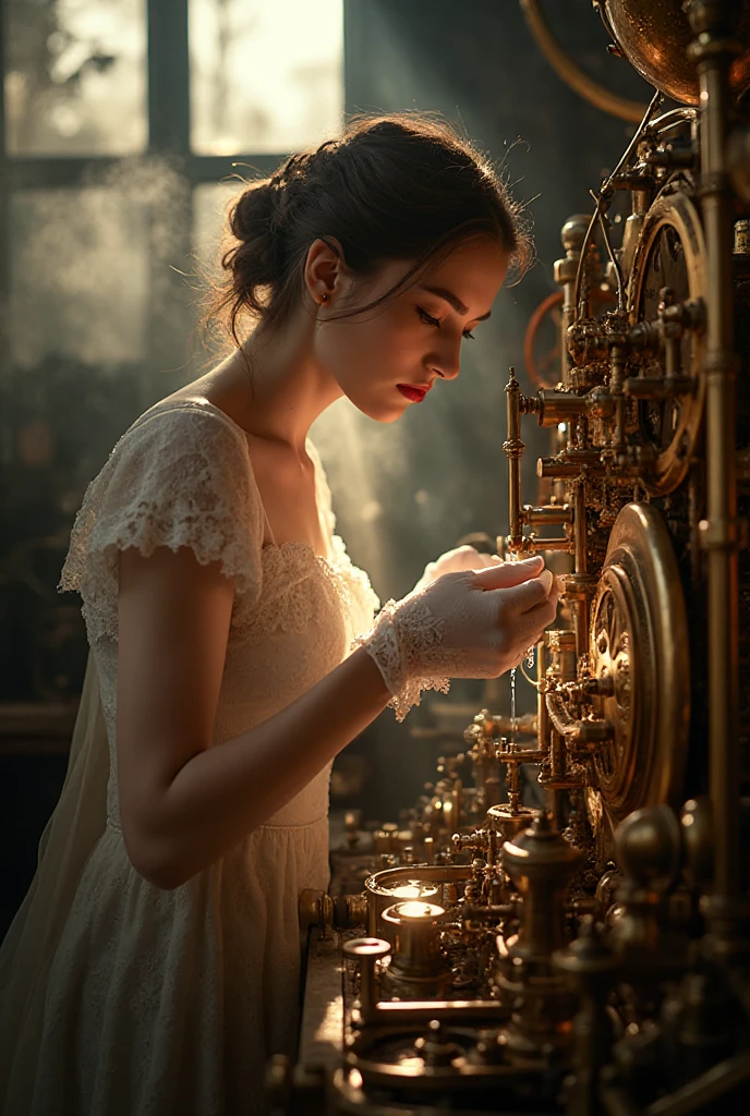 Beautiful woman with air operated diaphragm pump