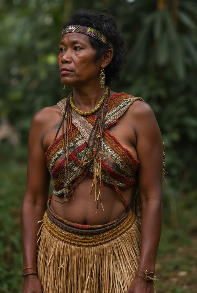 A beautiful amazon tribal woman. In the background should be the amazon rainforest