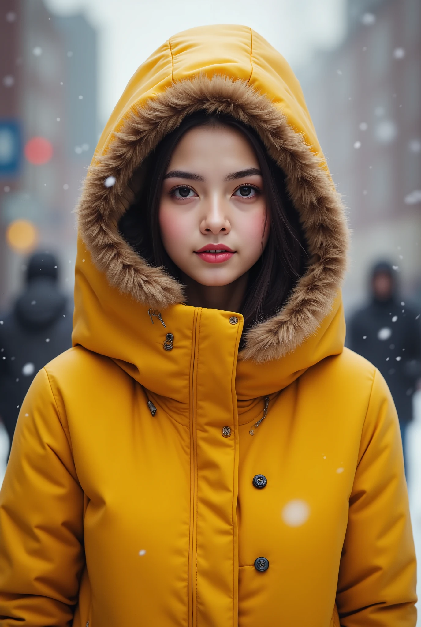 Girl wearing Parka Yellow 