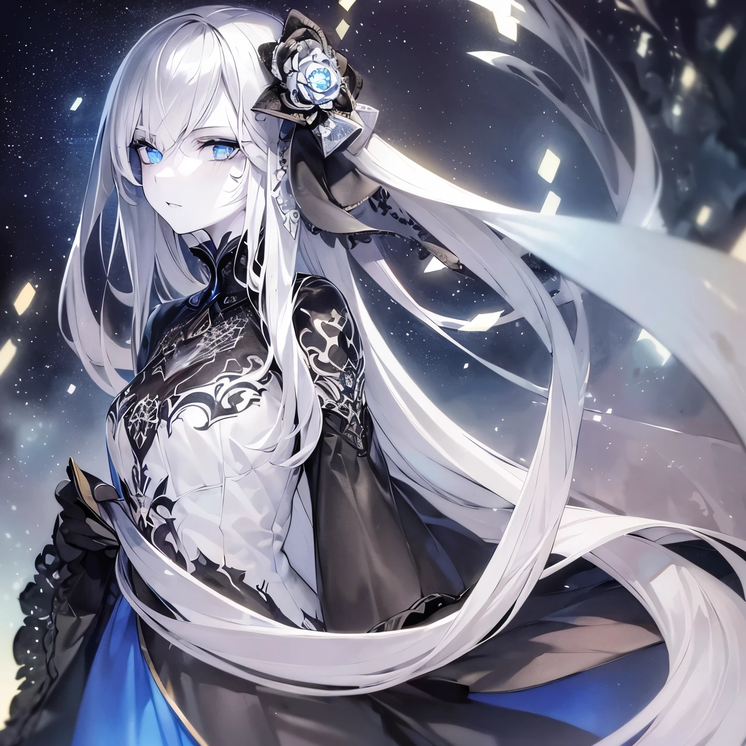 a close up of a woman with a white hair and a black scarf, a character portrait by Yang J, pixiv contest winner, fantasy art, white haired deity, beautiful character painting, artwork in the style of guweiz, the piercing stare of yuki onna, guweiz, with white long hair, with long white hair, flowing hair and long robes