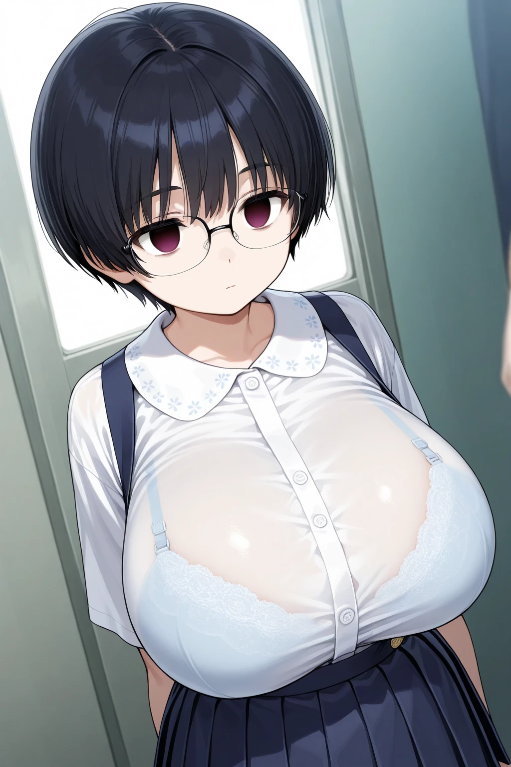 (Wet and clean skin、Wet and beautiful hair、favorite mini skirt、4k、high resolution、crying、embarrassing、Married woman、round chest、big big tits、round butt、sex appeal、Luxurious toilet、masturbation、sex)、very short hair glasses、Pink eyes、favorite atmosphere、Titty fuck
