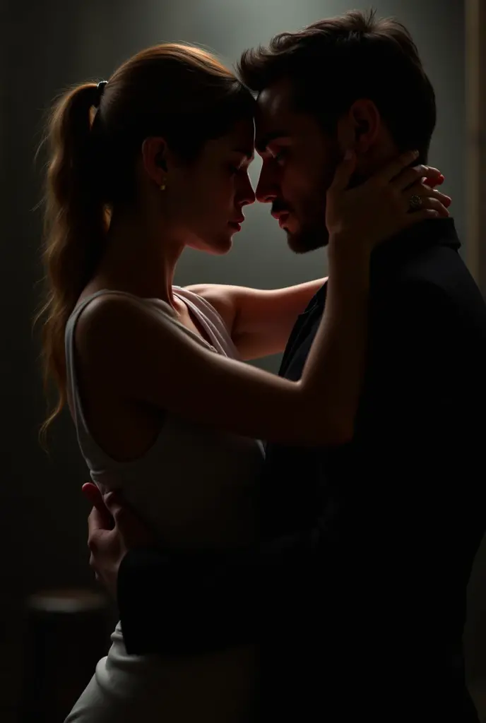 Produce a captivating 4K anime-style portrait of a couple dancing under the city lights in a rain-soaked alley. Inspired by Artgerm and Greg Rutkowski, craft a medium shot glamour portrait, focusing on the couple's intense gaze and connection. Use cinematic rule of thirds to compose the image, incorporating beautiful and dynamic lighting to create a realistic yet romantic atmosphere."