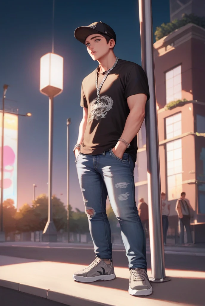 Anime boy in black shirt and blue Jean pixar 3D