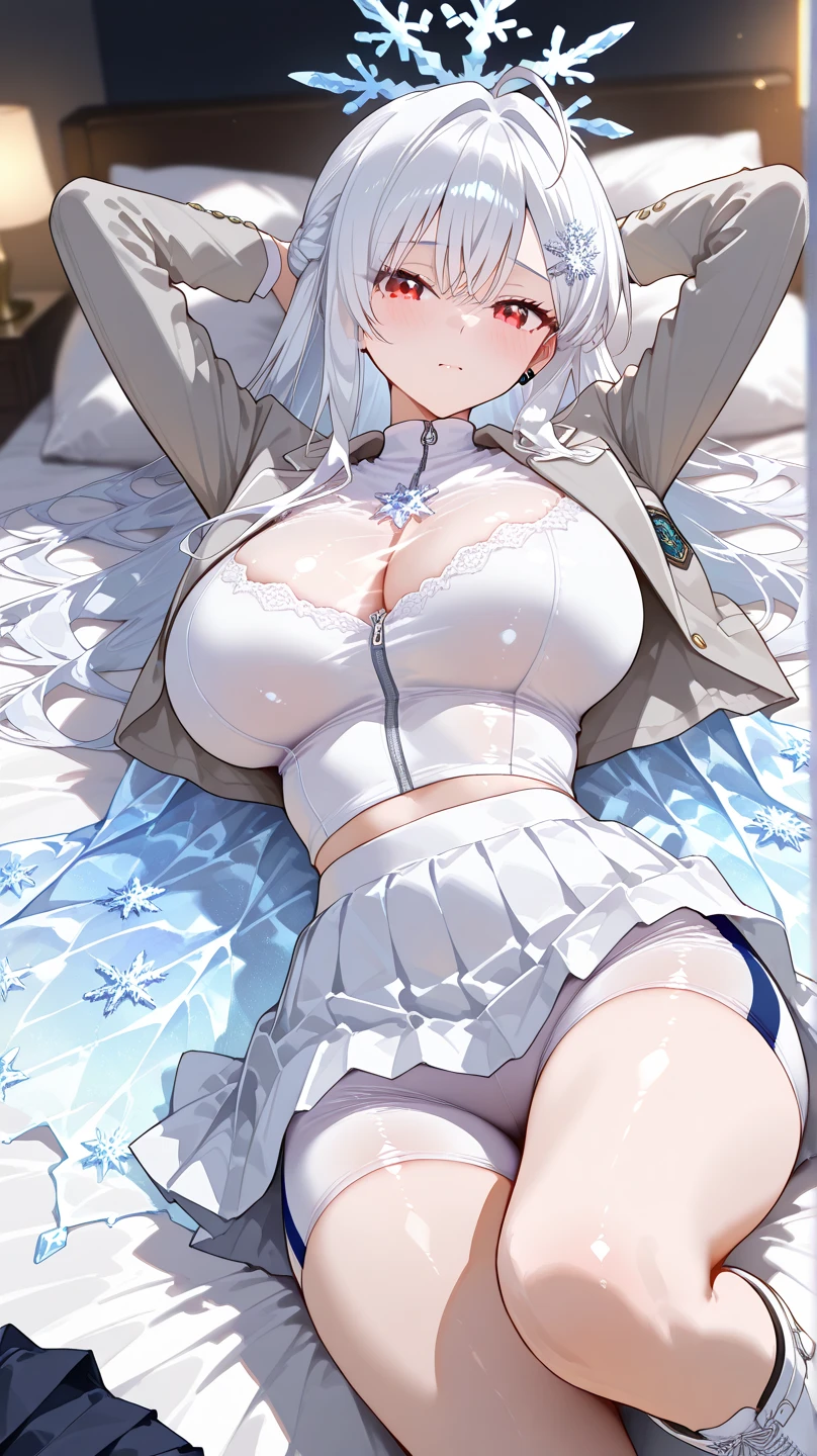intricate details, cinematic light, 1girl, high resolution illustration, red eyes, (masterpiece:1.5), (best quality:1.2), (beautiful background:1.2), detailed background, kuybyshev, (wariza), cold colors, stockings, hat, curvy body, <lora:kuybyshev:0.7>