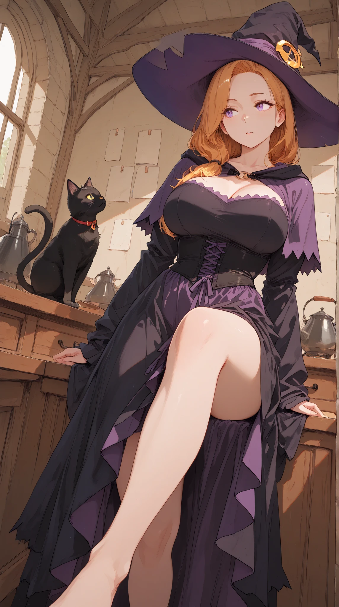 (NSFW:1.2), (night:1.2), indoor, dark magic room, a short redhead steampunk witch dances hard, green eyes, dynamic action pose, wide open clothes, (open hairy vagina:1.1), detailed face and eyes, detailed jewelry, detailed complex background, (full body shot:1.3), soft lights, HDR