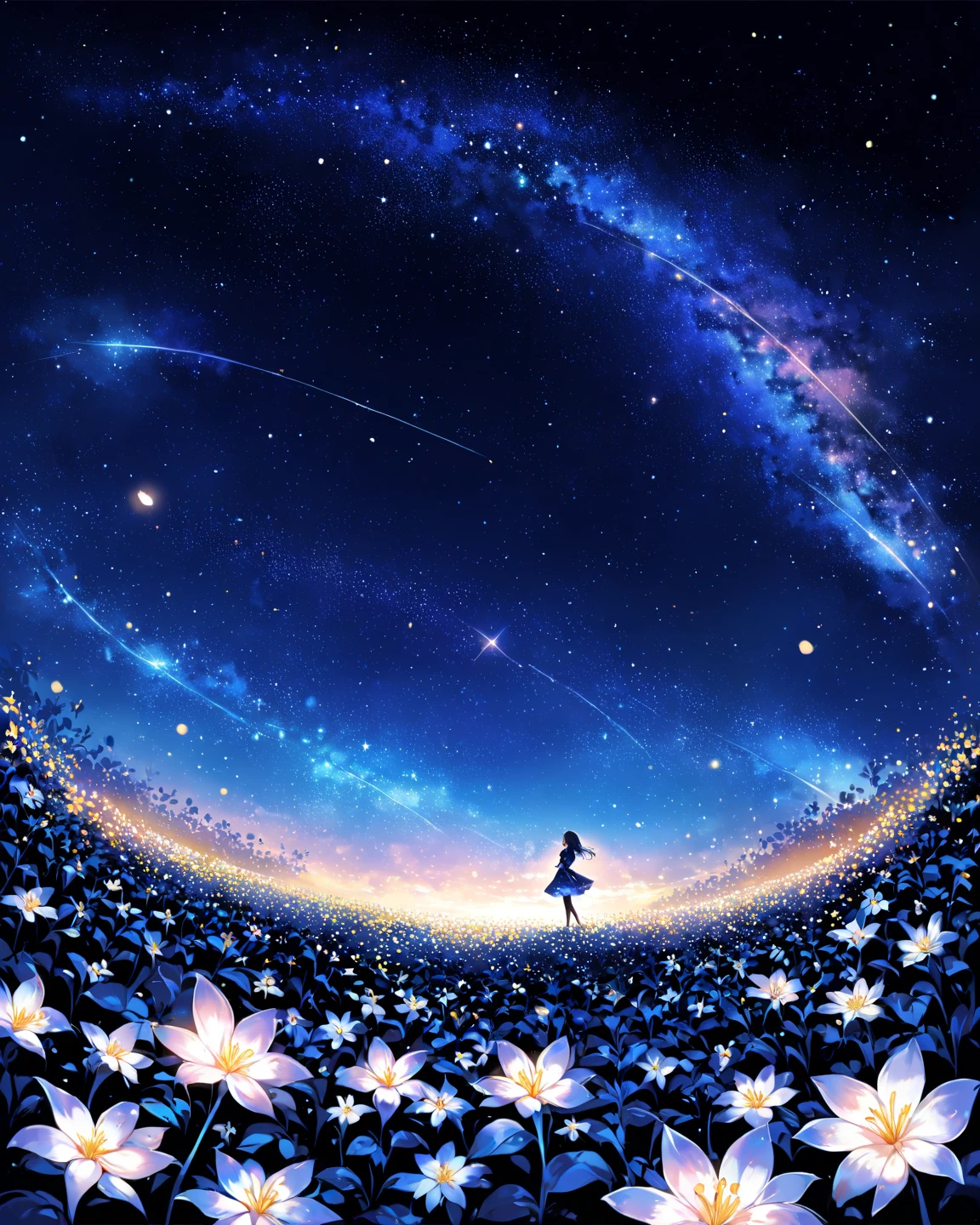A girl standing on a rock looking at the stars in the sky - SeaArt AI