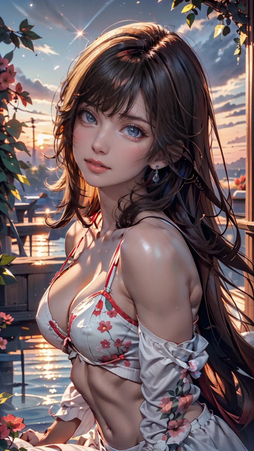 24-year-old female、Sexy proportions、Sexy、Narrow waist、Wear jewellery on your wrist、Attach a necklace、Wear platform sandals、Side Tail((side drill))、Crystal Earrings((crystal earrings))、A seductive smile((seductive smile))、Headpiece((hair ornament))、Rainbow Hair((rainbow hair))、erotic、Cleavage Emphasiany lanterns are flying in the night sky、sitting on a rock on the shore、Bikini Wearing、The Little Mermaid((The lower body is a fish))、smile