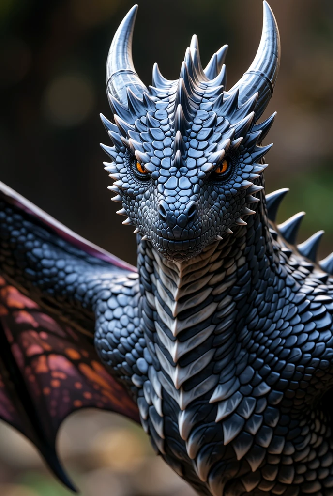 ((masterpiece)),((Best Quality)),((High detail)),((realist,)) Blue-eyed black dragon, Large size, looking at the viewer