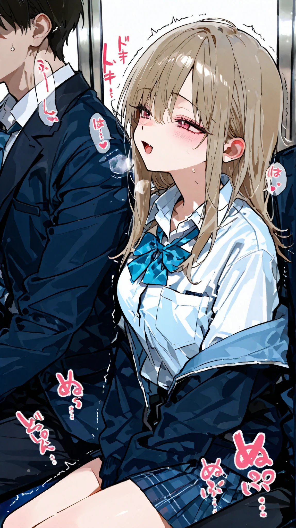 sound effects,Female student surrounded by multiple boys、Panting、squeal、trembling、flirt、happy、「あーッ♡あーッ♡」、on the train