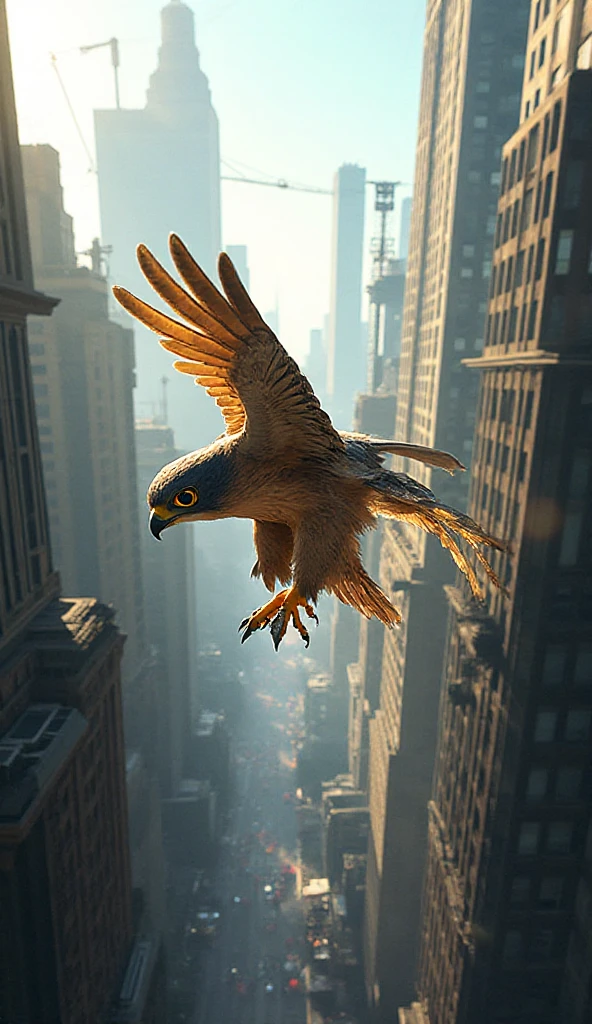 A striking hyperrealistic graffiti artwork of an owl, towering on the side of an abandoned building in downtown. The owl's eyes are a mesmerizing blend of blues and greens, with intricate details and shading adding depth to its feathers. The background features a dilapidated urban landscape with graffiti-clad walls and broken windows, evoking a sense of decay and urban exploration. The overall atmosphere is a blend of haunting beauty and raw expression., photo, architecture, graffiti