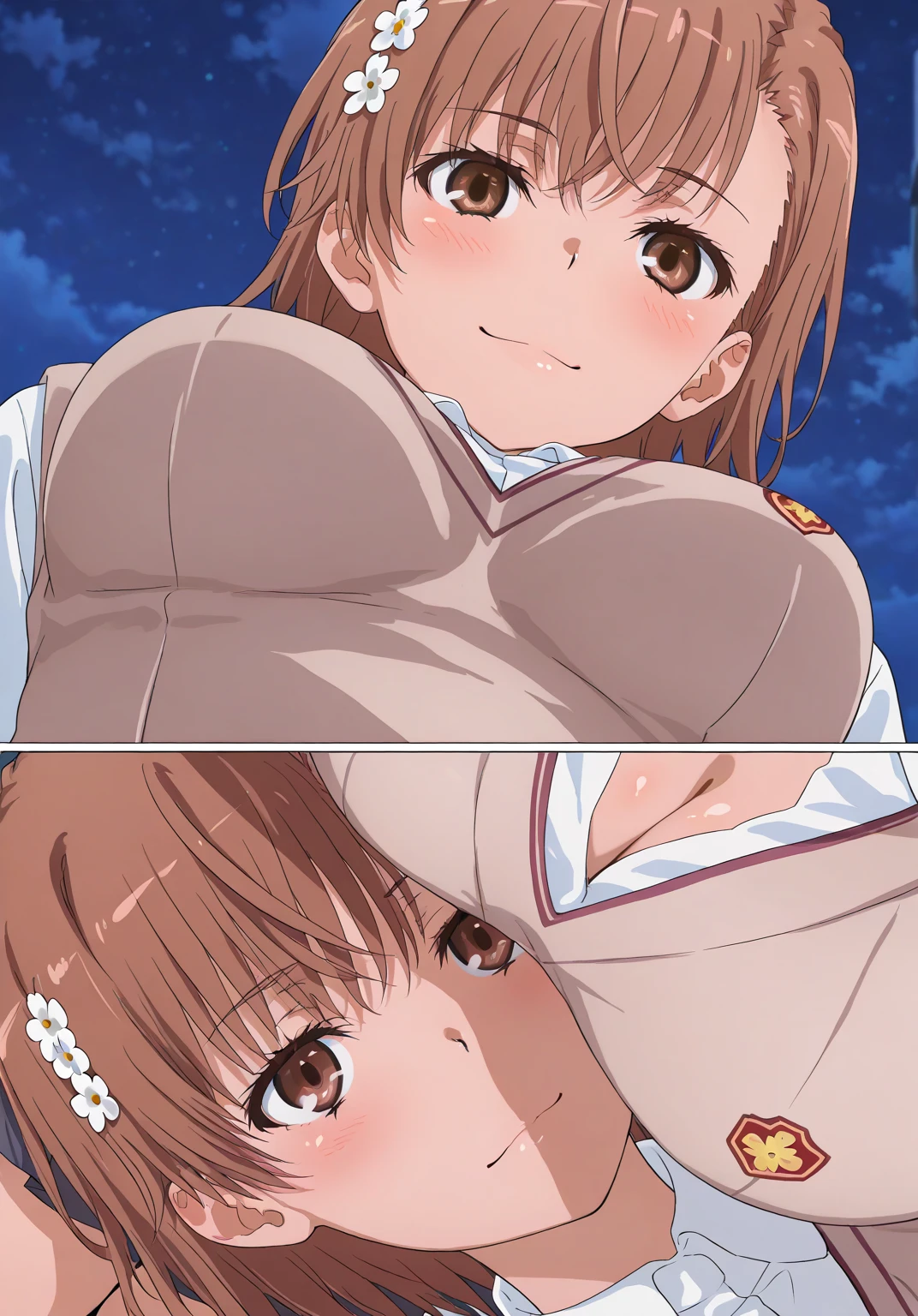 (masterpiece, highest quality:1.2)Are crying, Completely naked、smile、Embarrassed、Big Breasts、Pussy、pee、Sweater knit、Breast milk overflows、Opening pussy with fingers、Kupaa、blush、Being chubby、Erect nipples、Steam from the body、Spread your legs、Seduce your audience、Breast milk spurting from the nipple like a fountain、My body is shaking、Salt Blowing、Ahegao、Brown Hair、Both hands are pieces