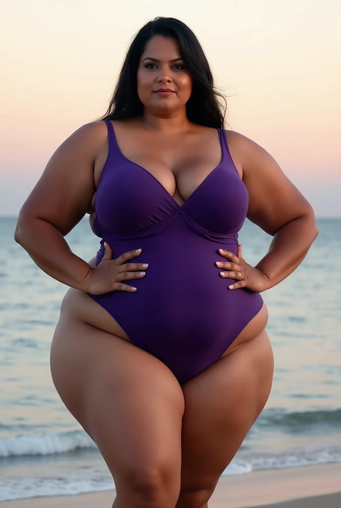 1fatgirls , fat body , thick body , thick waist and thick hips , soft curvy body sape , thick hips , widest hips ,smooth whight skin , round face , red lips , smile , long brown stable heir , long lage, red shoes large breasts, large hip, one hand in pocket , full body view long distance camera angle , Face around back side , hip on front on camera , environment outdoor, in water ,back multiple people walking Crowd , 4k quality