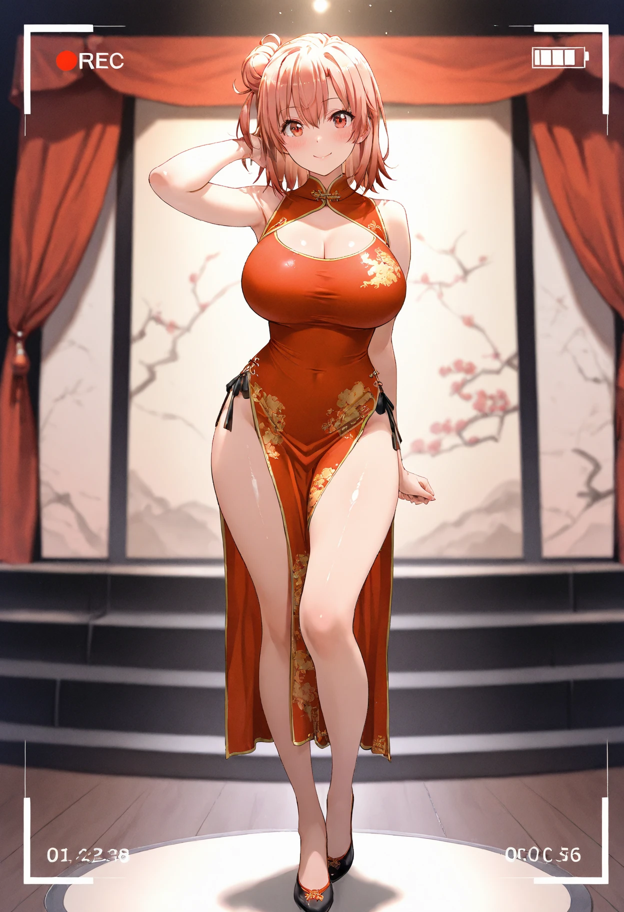 Highest quality, Super detailed, Highest quality, Very detailed, beautiful, masterpiece, 8k,
1 Female, Pink Hair, short hair, Pink Eyes, Very detailed目, China dress, red dress, double buns
Full body, portrait,, (Evil Smile 1.5), (Staring at the audience:1.5), (Embarrassing,blush:1.3),(Ecstasy:1.3) ,(Vulgarity:1.3),(Sweat:0.8),