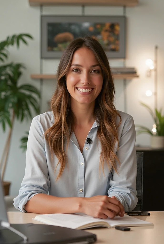 (1girl:1.2) , best qualityer, whole body, best qualityer, highres , dark hair, realistic texture, gorgeous face, soft skin, white blouse, Grinning, skin fair, standing in living Room, light skin, pale, facing the camera, 8K, smiling