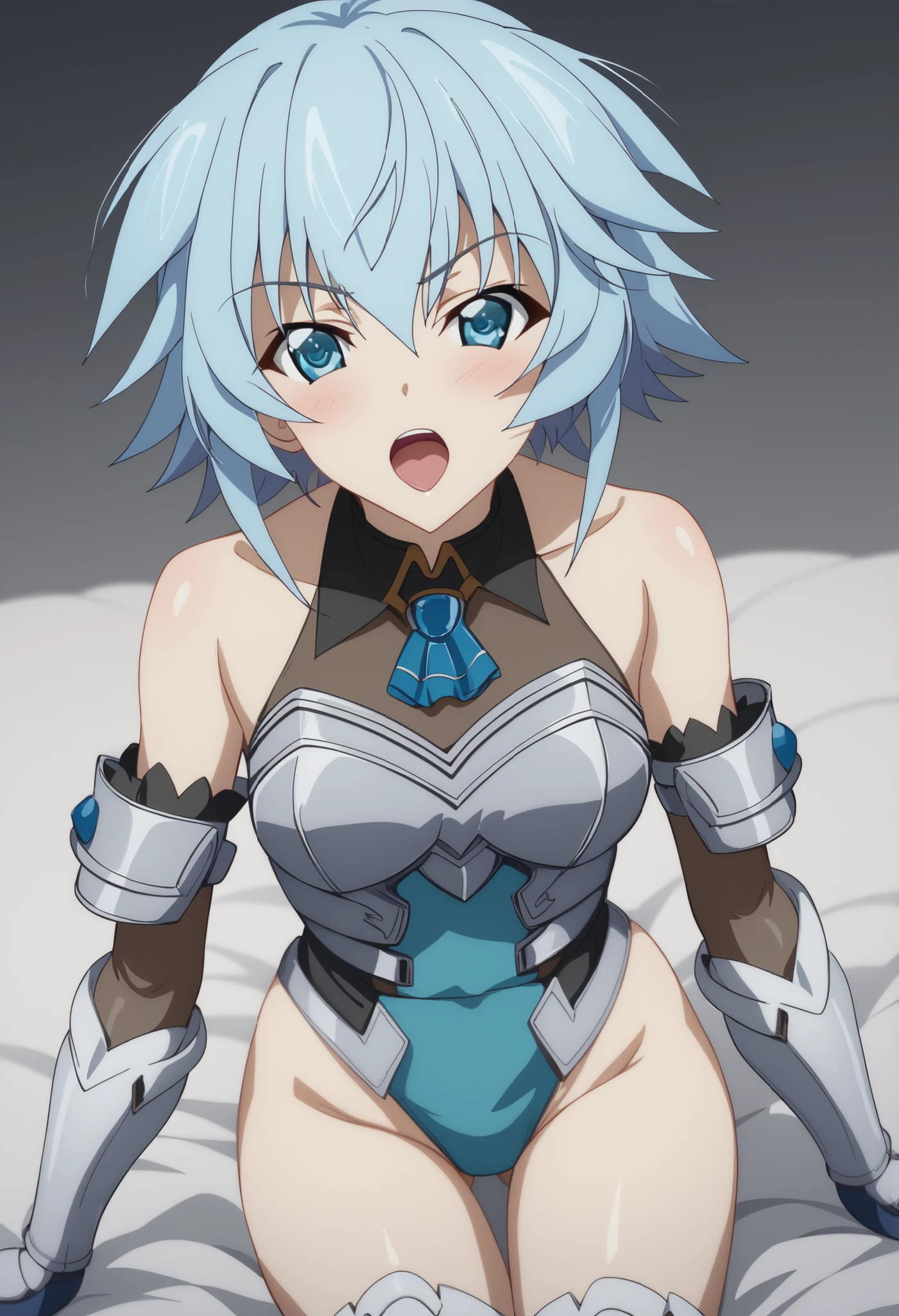 (((SFW、Highest quality、First Class Masterpiece、normal body 、32k、detailed face、super precise、Normal Hand、Highest)))、Char『Tatenashi Sarakishi/Salashiki Tatenashi』 、『Is -Infinite Stratos』、Beautiful girl、short hair、light blue hair、Slim、slender、super miniskirt leotard、light blue armored suit、light blue powered suit((light blue long machine arm、Light Blue Long Machine Legs、Thruster、Aqua Nano Machine、3 meter long))、Above、flight、High speed maneuvering
