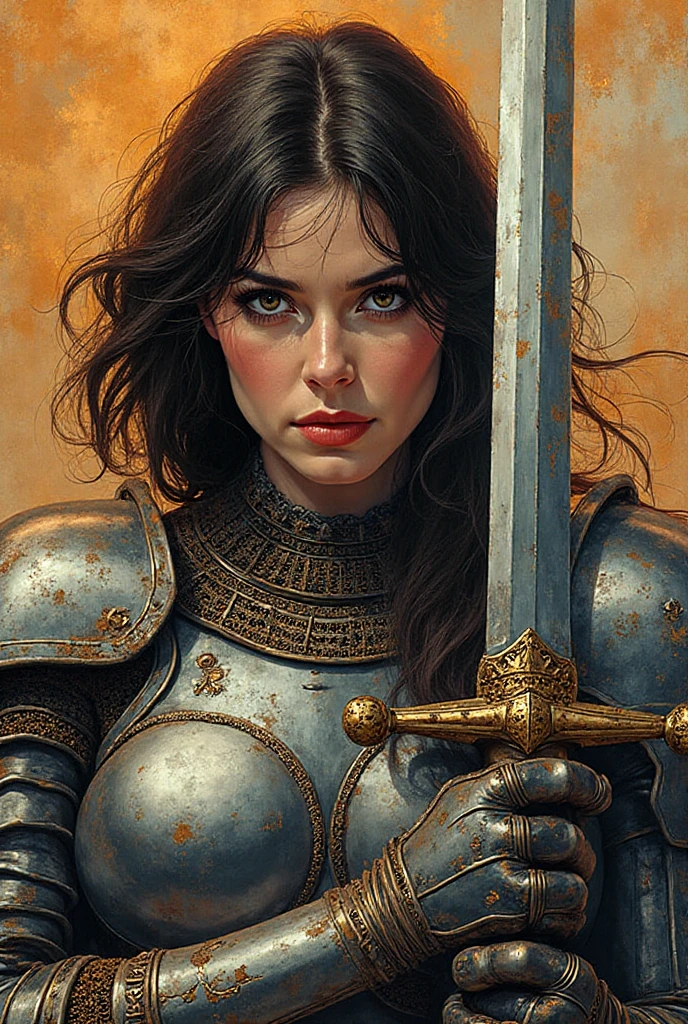 (best quality, masterpiece, high resolution:1.2), (a female in armor sitting with a sword:1.45),holding sword,the point of the sword in the dirt between their feet,expressive loving eyes,bottomless,(collarbone,breasts,nipples:1.1),(pussy:1.3),Choppy layers,Royal blue hair,Alluring Smile,cute,blush,sweat, a character portrait,  the dark souls knight, armour, wlop and rembrant painting style and (H.P. Lovecraft:0.15), visal novel illustration,captivating oil painting,absurdes,cinematic, breathtaking details, dry brush art,brushstrokes,oil on canvas,detailed, magnificent, dark fantasy art,magical,(nsfw,uncensored:1.3), erotic,solo,(close-up:1.55),(zoomed:1.5), (front view:1.1),centered,suspenseful, grim,epic,vibrant,lawn, magical,dreamy,intricate,light particles,swirling magic,reflections,shinkawa youji, frazetta,maximalist
<lora:BearlySD:0.5>
<lora:UnlimitedBladeWorks1.6:0.75>
<lora:m99_labiaplasty_pussy_2:0.2>
<lora:backlight_slider_v10:1> <lora:shinkawa_youji_offset(style):0.1>  <lora:ReaLora(skin):0.6> <lora:Frazetta:0.1>