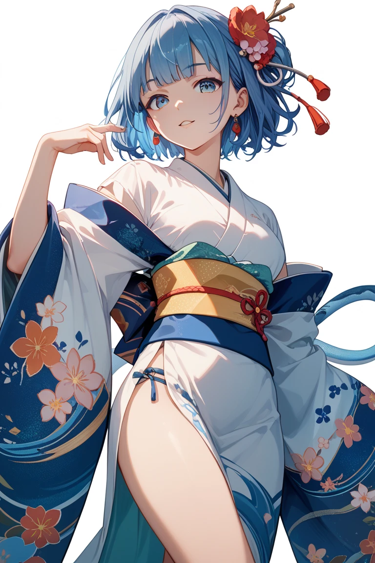masterpiece, best quality, <lora:anmiXL_ANI31_lokr_V4239:0.95> 1girl, solo, japanese clothes, horns, kimono, pointy ears, yellow eyes, hair ornament, looking back, looking at viewer, from behind, hair flower, flower, bare shoulders, floral print, purple kimono, tattoo, back tattoo, parted lips, off shoulder, full moon, short hair, back, blue hair, moon, smile, oni, rope, print kimono, wide sleeves, braid, shoulder blades, sash, long sleeves, purple flower