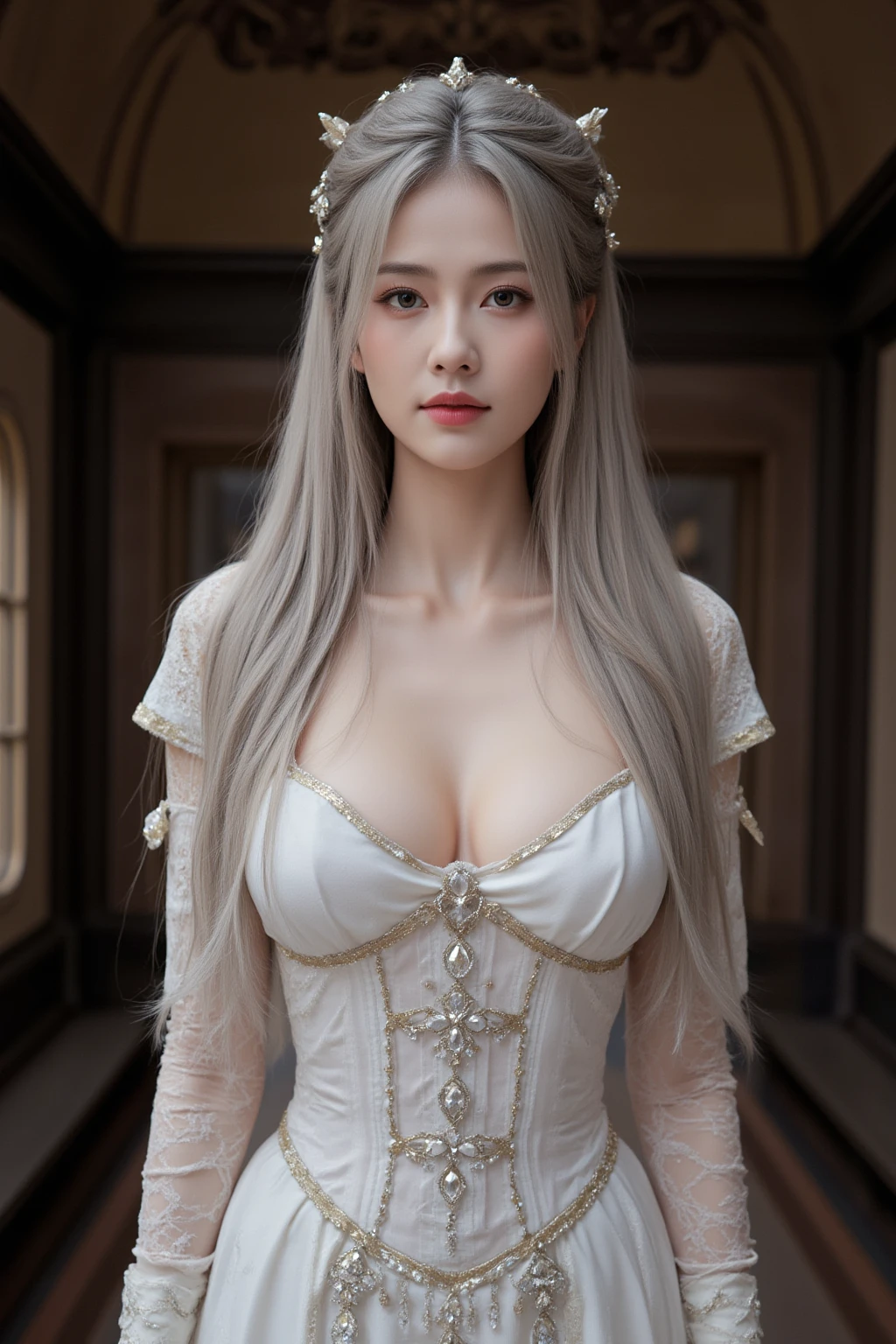 <lora:koreanDollLikeness_v10:0.2>,<lora:taiwanDollLikeness_v10:0.3>,<lora:japaneseDollLikeness_v10:0.1>,ulzzang-6500-v1.1,(raw photo:1.2),((photorealistic:1.4)),masterpiece, illustration, an extremely delicate and beautiful, extremely detailed ,CG ,unity ,8k wallpaper, Amazing, finely detail, masterpiece,best quality,official art,extremely detailed CG unity 8k wallpaper,absurdres, incredibly absurdres, huge filesize, ultra-detailed, highres, extremely detailed,beautiful detailed girl, extremely detailed eyes and face, beautiful detailed eyes,light on face,cinematic lighting,((Hanfu)),1girl,full body,full-body shot,see-through,looking at viewer,((white hair)),((bliss))