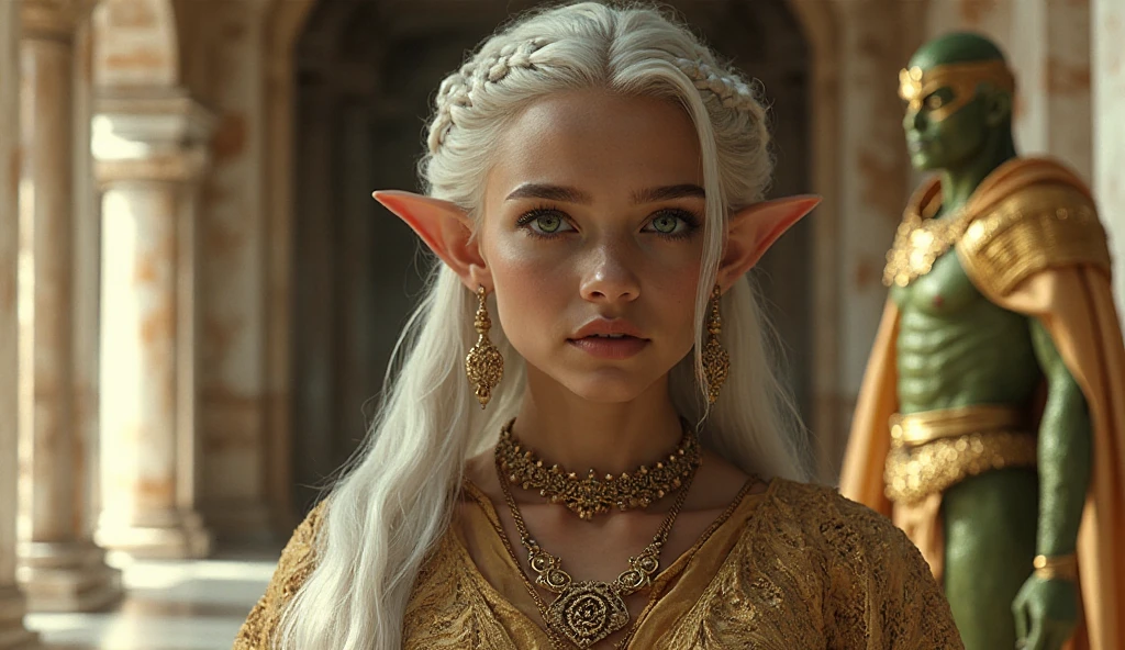 1910s analog film photograph, colorized photo of an elven maiden, 18-years-old, amazonian stature, thick-fit hourglass figure, busty breasts, toned, athletic, wearing a victorian traveling dress, warm almond complexion, pointy elf ears, platinum blonde hair, thick curly bangs, resembles Margaery Tyrell, standing in a manor drawing room, RAW Photograph, dslr, soft lighting, high quality, film grain, Fujifilm XT3, detailed skin with visible pores, insane details, masterpiece, 8k, 35mm photograph, faded film, desaturated, grainy, vintage, Lomography, stained, highly detailed, found footage, long elven ears