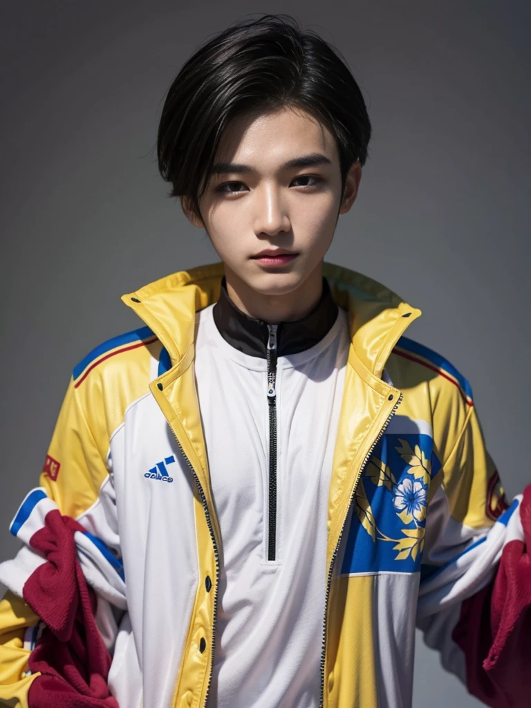 A 12-year-old teenager with 3D cartoon character features,with brown hair and a quiff that looks like a wave,using a white headset,brown eyes smiling,with a Pokémon outfit and picachu background